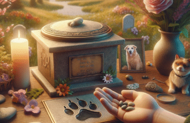 Genera un’immagine realistica, dolce e rispettosa legata alla commemorazione o al ricordo di un animale domestico scomparso. Scegli in modo casuale uno tra i seguenti soggetti o combinazioni (oppure creane uno coerente col tema):
– Un piccolo altare commemorativo con la foto di un cane o gatto, una candela e fiori
– Una pietra con impronta di zampa in un giardino sereno
– Un’urna per animali con incisa una zampetta, su un tavolo di legno vicino a fiori
– Una mano che tiene una foto o un collare di un animale domestico con sfondo sfocato
– Un paesaggio tranquillo con una targa in memoria di un animale (es. sotto un albero)
– Un bambino che lascia un fiore davanti alla foto del suo animale domestico
– Un collage commemorativo: foto, giocattoli, oggetti legati all’animale
L’immagine deve essere fotorealistica, con toni caldi e pacati, che evocano affetto e serenità. Nessuna scena triste o drammatica, ma piuttosto un senso di pace e ricordo affettuoso.