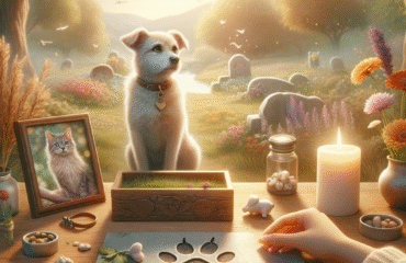 Genera un’immagine realistica, dolce e rispettosa legata alla commemorazione o al ricordo di un animale domestico scomparso. Scegli in modo casuale uno tra i seguenti soggetti o combinazioni (oppure creane uno coerente col tema):
– Un piccolo altare commemorativo con la foto di un cane o gatto, una candela e fiori
– Una pietra con impronta di zampa in un giardino sereno
– Un’urna per animali con incisa una zampetta, su un tavolo di legno vicino a fiori
– Una mano che tiene una foto o un collare di un animale domestico con sfondo sfocato
– Un paesaggio tranquillo con una targa in memoria di un animale (es. sotto un albero)
– Un bambino che lascia un fiore davanti alla foto del suo animale domestico
– Un collage commemorativo: foto, giocattoli, oggetti legati all’animale
L’immagine deve essere fotorealistica, con toni caldi e pacati, che evocano affetto e serenità. Nessuna scena triste o drammatica, ma piuttosto un senso di pace e ricordo affettuoso.