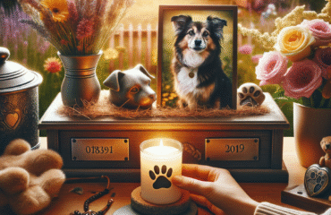 Genera un’immagine realistica, dolce e rispettosa legata alla commemorazione o al ricordo di un animale domestico scomparso. Scegli in modo casuale uno tra i seguenti soggetti o combinazioni (oppure creane uno coerente col tema):
– Un piccolo altare commemorativo con la foto di un cane o gatto, una candela e fiori
– Una pietra con impronta di zampa in un giardino sereno
– Un’urna per animali con incisa una zampetta, su un tavolo di legno vicino a fiori
– Una mano che tiene una foto o un collare di un animale domestico con sfondo sfocato
– Un paesaggio tranquillo con una targa in memoria di un animale (es. sotto un albero)
– Un bambino che lascia un fiore davanti alla foto del suo animale domestico
– Un collage commemorativo: foto, giocattoli, oggetti legati all’animale
L’immagine deve essere fotorealistica, con toni caldi e pacati, che evocano affetto e serenità. Nessuna scena triste o drammatica, ma piuttosto un senso di pace e ricordo affettuoso.